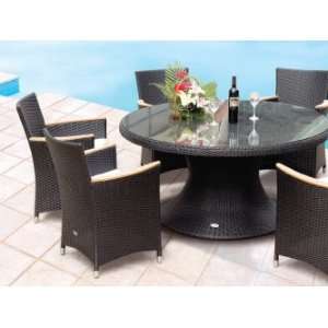   Teak Helena Resin Wicker Round Dining Table Patio, Lawn & Garden