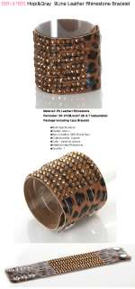 BR2147BR/Brown Leopard Rhinestone Leather Bracelet  