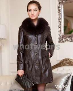 Womens Luxurious Mink Fur Long Trench Coat/Leather Jacket Brown M~XXL 