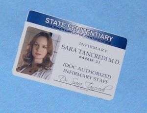Prison Break ID Card Dr. Sara Tancredi Doctor Hospital  