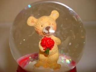 TEDDY BEAR BOUQUET RED ROSE FLOWERS LOVE SNOW GLOBE NEW  