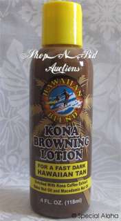  BROWNING LOTION New 4oz  Dark Hawaiian Tan Kona Coffee Kukui Nut Oil