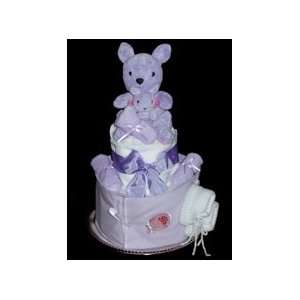  2 Tier Plush Purple Mommy & Baby Kangaroos Girl Diaper Cake Baby