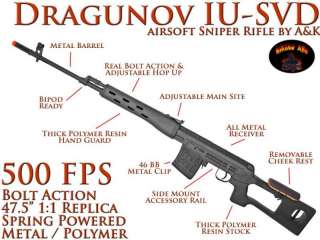 DRAGUNOV IU SVD ROMANIAN PSL METAL AIRSOFT SNIPER RIFLE SPRING GUN 