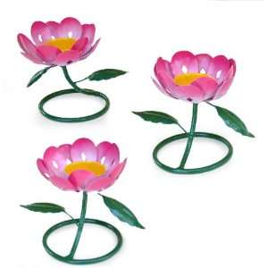   Iron candleholders, Pink Sweetheart Rose (set of 3)