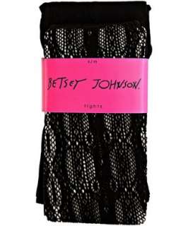 Betsey Johnson set of 2   black solid and black lace net tights 