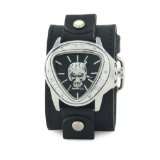 Nemesis LBB929S Independent Silver Skull on Black Dial Leather Cuff 