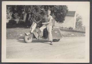   Young Man w/ Cushman Auto Glide Motor Scooter Motorcycle 734631  