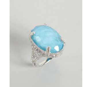 Judith Ripka turquoise glacier stone and white sapphire oval ring