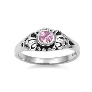  Sterling Silver Baby Ring with Pink CZ   2mm Band Width 