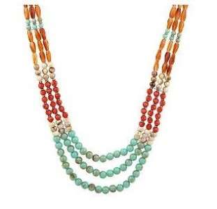 Multi Color Triple Strand Bead Necklace  
