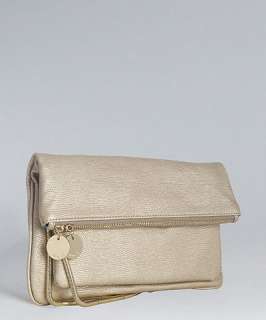 Deux Lux champagne snakeskin embossed foldover bag