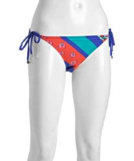 DKNY cerulean floral scarf print triangle string tie bikini botton 