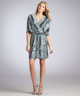Laundry by Shelli Segal bermuda blue printed jersey belted wrap dress