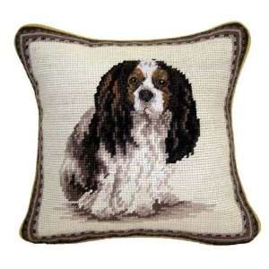 Tri Colored Cavalier King Charles Spaniel Dog Needlepoint Throw Pillow 