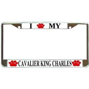 Love My Cavalier King Charles Paw Prints Dog Chrome Metal License 