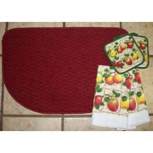  Red Slice 18 x 27 inch Kitchen Rug with 4 Piece Set of 