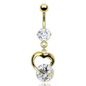 Heart w/Gem GOLD BELLY NAVEL RING Body Piercing Jewelry  