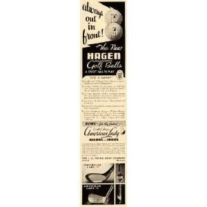 1936 Ad Hagen Golf Ball American Lady Woods Irons Clubs   Original 