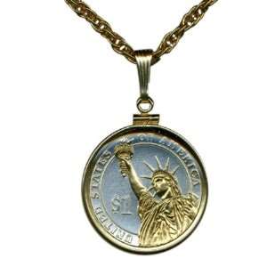   George Washington Dollar coin (reverse) Statue of Liberty 24 chain