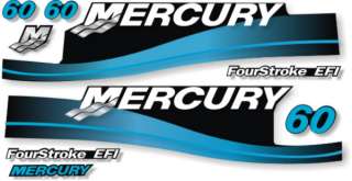 Mercury 60hp Four Stroke Blue outboard motor decals for both EFI and 