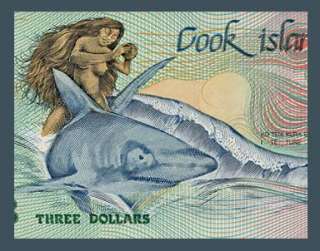 DOLLARS Banknote COOK ISLANDS   1987   INA Riding a SHARK   Pick 3 