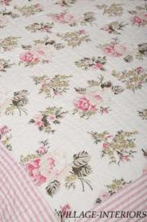MICHELLE CHIC SHABBY ROSE PINK TICKING QUEEN QUILT SET  