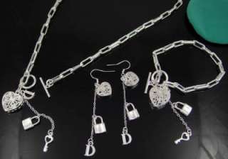 SILVER PLATED CHARM NECKLACE BRACELET EARRING SET S152  