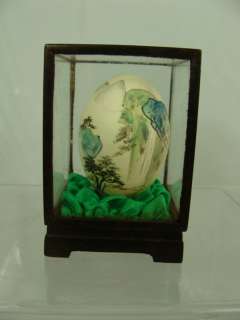 Old Chinese Hand Painted Eggs in side of Glass Box  