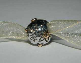Authentic Pandora Retired Silver & Gold Flower w/Natural Diamond Charm 