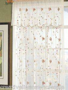 Embroidery Roses Window Curtain Panel (Ivory 2PCS) NEW  