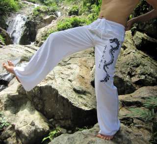Long China Dragon Meditation Yoga Pants White XL Tall  