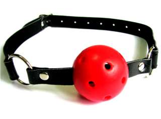 Leather Harness Mouth Red Ball Gag Costume Breathable  