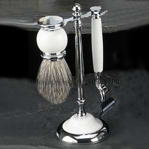  Mach3 Razor & Badger Brush with Stand, Silver with Enamel 