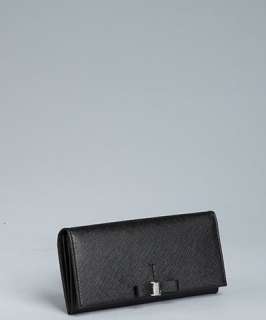 Salvatore Ferragamo black crosshatched leather bow detail wallet