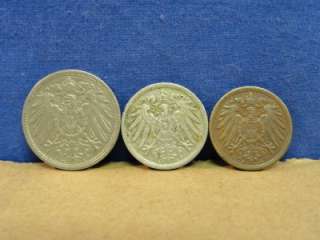   1903A 1 Pfennig 1905A 5 Pfennig 1912A 10 Pfennig Coins M55  