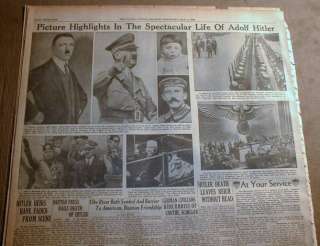 1945 newspaper Nazi leader HITLER DEAD near end of WW II   w headline 