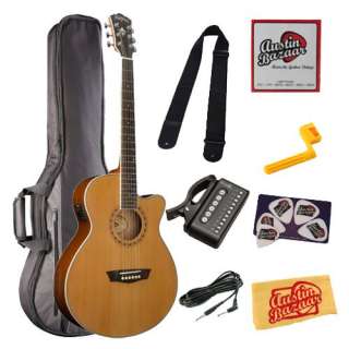 Washburn WMJ11SCE Mini Jumbo Cutaway Acoustic Electric Guitar Bundle 