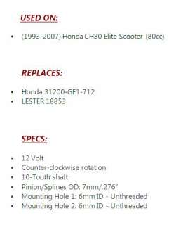 93 07 Honda Starter CH80 Elite 80cc CH 80 NEW 31200 GE1  