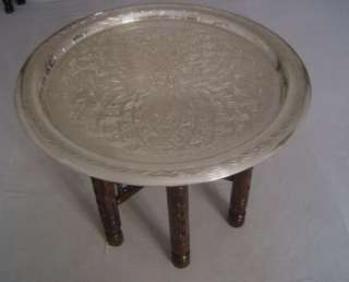 Moroccan Silver Plated Folding 20 Brass Tray Tea Table  