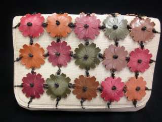 ROLFS Tan Tweed Multicolor Leather Flower Front Handbag  