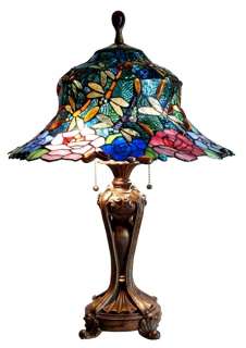 Roses/Dragonfly Tiffany Style Stained Glass Table Lamp  