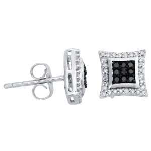   Silver Black and White Diamond Pave Stud Earrings 1/4 CTW Jewelry