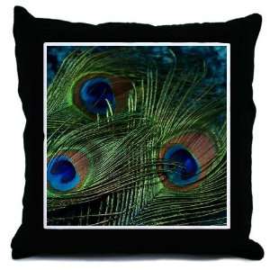  Green Peacock Feather Bird Throw Pillow by 