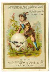 Household Sewing Machine Victorian Trade Card Elf & Egg  
