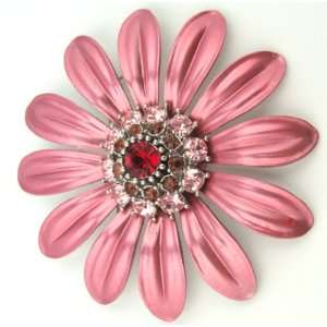   Sorbet Colored Flower with Pink Red & Amber Colored Crystal Brooch Pin