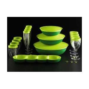   Tone Green Chic Dinning I Set with Plastic Glasses