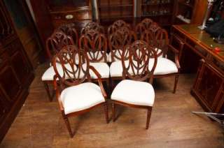 Set Mahogany Hepplewhite Dining Chairs Furniture Carved Seats  