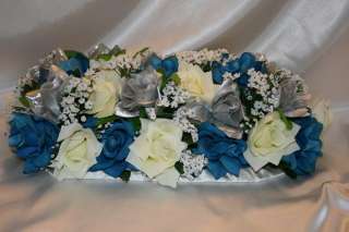 Bridal Bouquet Package Turquoise Silver Centerpiece Silk Flower 