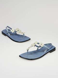   Vuitton Blue Patent Leather Flower Slingback Sandal Size 5.5/36  